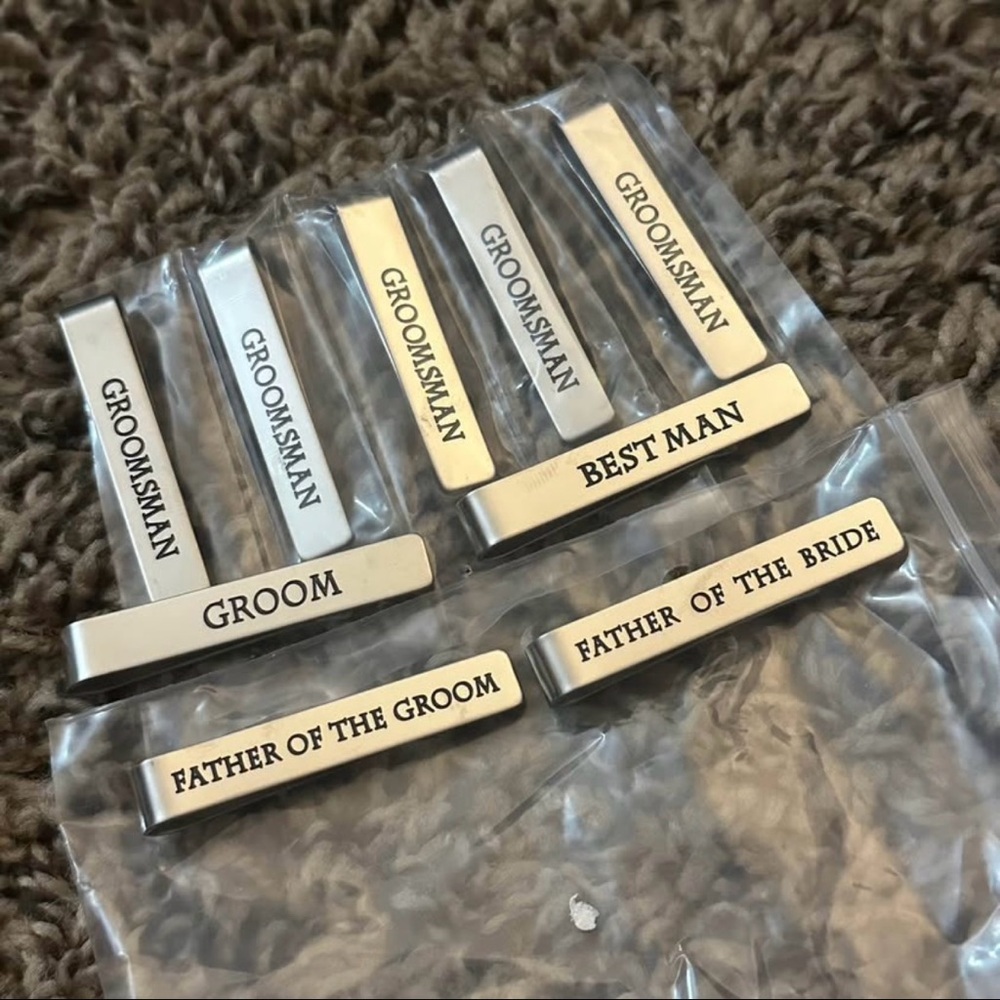 Silver Groom and Groomsman Tie Clips Set